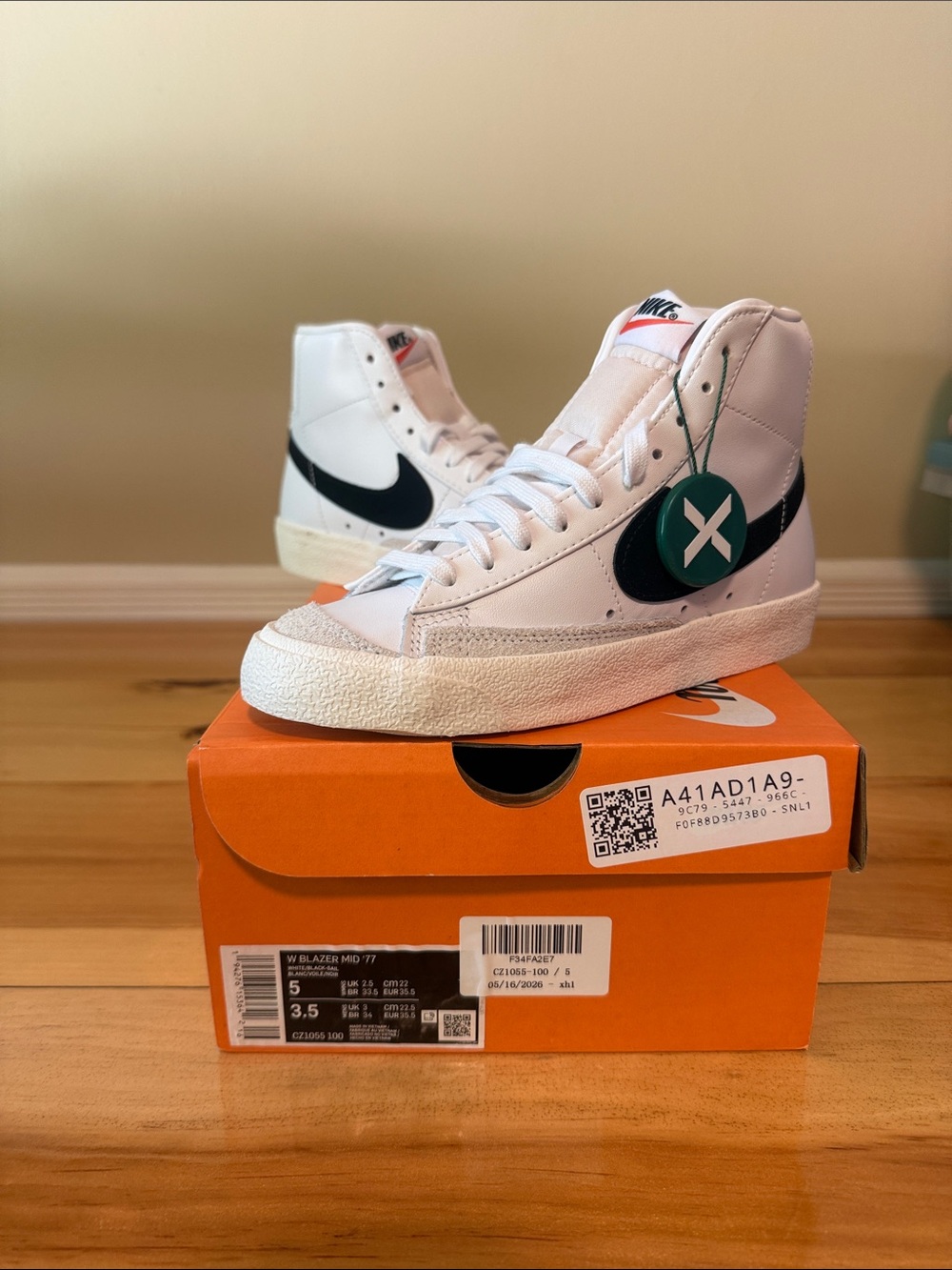 Nike Blazers Mid ‘77 Kids' White High-Top Sneakers with Black Swoosh